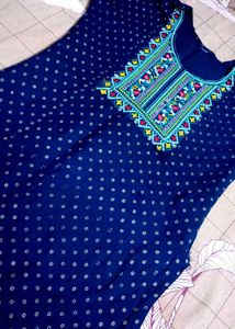 Embroidered Navy Blue Kurta