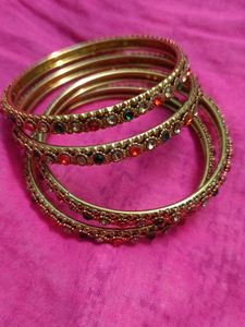 Multicolored Golden Metal Bangles
