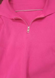 Pink Half-Zip Crop Top