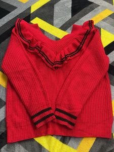 Red Ruffle Trim Sweater