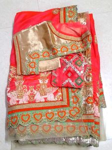 Designerhalf And Half Net Saree.with Blouse