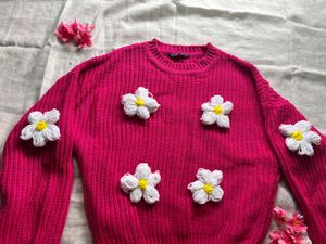 Pink Floral Knit Sweater