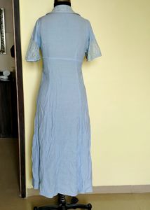 Sky Blue, Lace And Button Down Dress