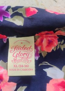 Navy blue dress with printed upper body and collar