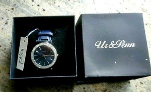 Blue Leather Strap Wrist Watch With Stones