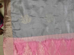 Grey With Baby Pink Soft Silk Saree
