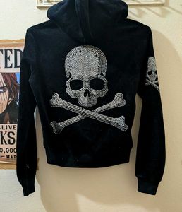 Y2K Gothic Skull Rhinestone velvet Hoodie