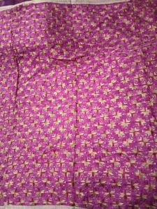 Rose Embroidered Dupatta - Gold Lace Border