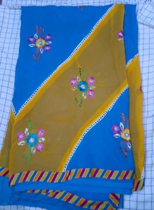 Sky Colour Beautiful Saree With Blouse