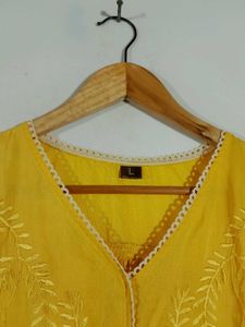 Yellow Embroidered Tunic Top For Women&#39;s