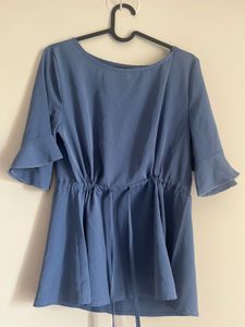 Blue Flared Sleeve Top