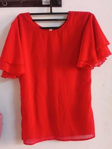 Red Ruffled Sleeve Top