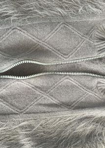 Gray Fuzzy Zip-Up Cardigan