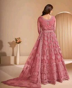 Elegant Pink Anarkali semi-stitched gown