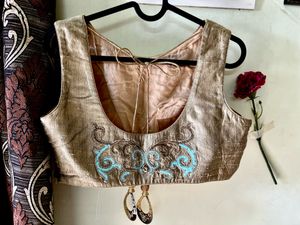 Blue Gold Embroidery Blouse