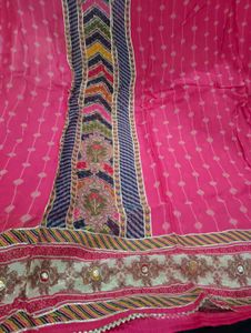 Pink Chevron Ethnic Unstitched Suit Fabric
