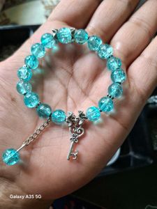 Blue Beaded Bracelet with Key Charm