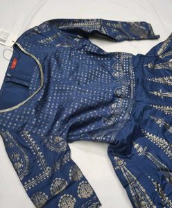 Blue Round Neck Embellished Mughal Gown