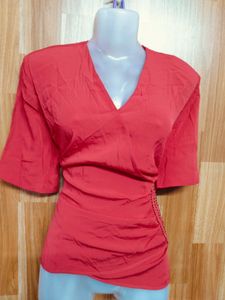 Coral V-Neck Top
