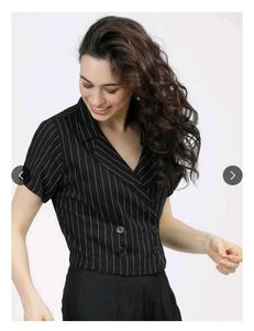 Tokyo talkies Striped Cropped Blazer Top