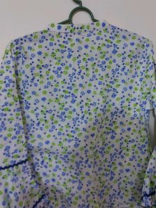 White Printed Bell Sleeves Shirt Style Top