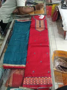 Red & Teal Embroidered Salwar Kameez Suit