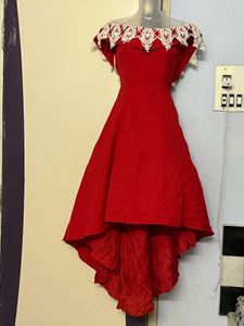 Pintrest Princess Having Cancan Red High-Low Dress