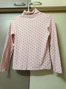 Pink Polka Dot High Neck Cotton T-shirt