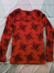 Red Floral Long Sleeve Top