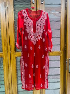 Red Embroidered Kurta