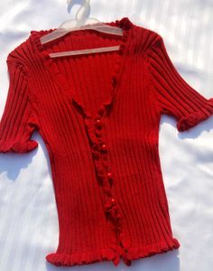 Red Rib-Knit Crop Top