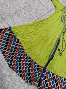 Green Embroidered Angrakha Kurti