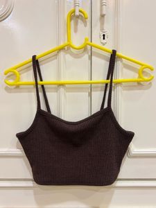 Brown Ribbed Crop Top