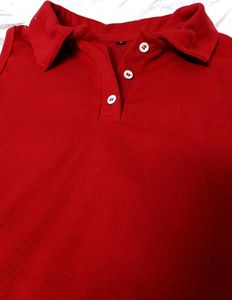 Red Sleeveless Polo Top