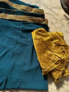 Teal Saree With Unstitched Blouse