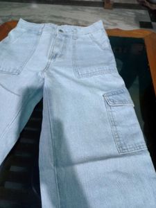 Light Blue Wide Leg Cargo Jeans