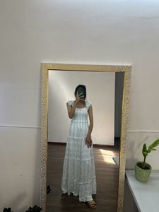 PQ Smocked White Long Maxi With Sequins Detail