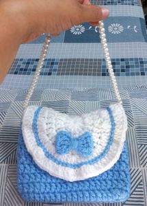 Cute Handmade Crochet Bow Bag with Beaded Strap