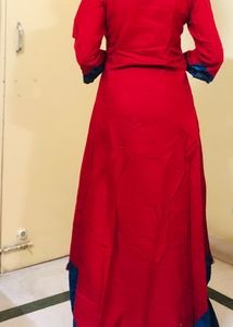 Red Cotton Silk Gown With Suta Work