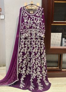 Elegant Purple Embroidered Anarkali with duppatta