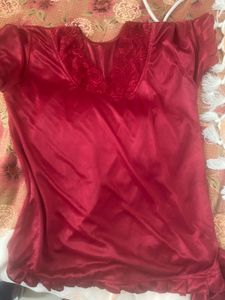 Red Satin  Top &amp; Patiala Pajama Set