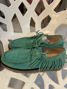 Mint Green Suede Fringe Moccasins