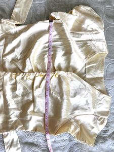 Cream Satin Fitted Button-up Top