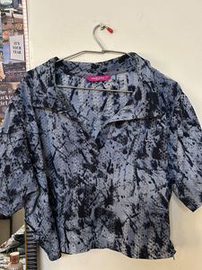 Marie Claire Printed Collared Crop Top