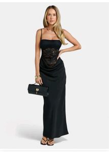 Sleek Black Lace Maxi Dress