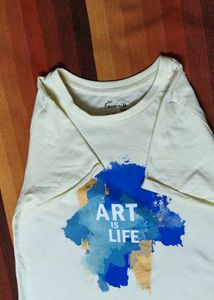 Women Yellow Graphic Print Cotton Tshirt