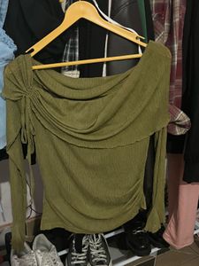 Olive Green Ruched Off-Shoulder Top