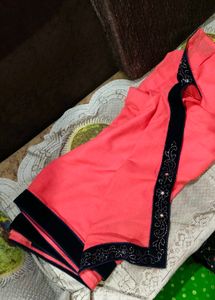 Elegant Pink Saree With Velvet Border