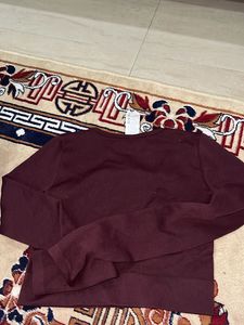 Pull And Bear Women Burgundy Crop Top