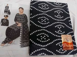 Black Bandhani Printed Dress Material